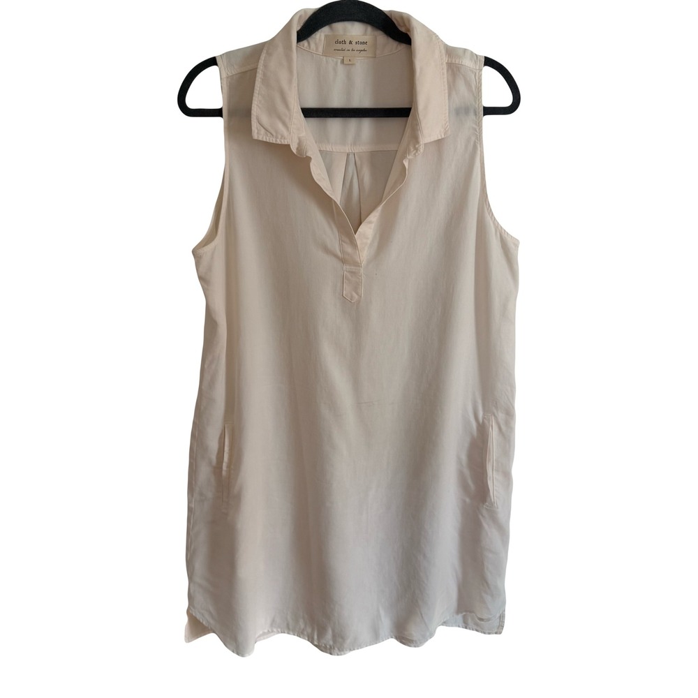 Cloth & Stone Sleeveless‎ Collar Shirt Tunic Dress Tencel Lyocell Beige Large